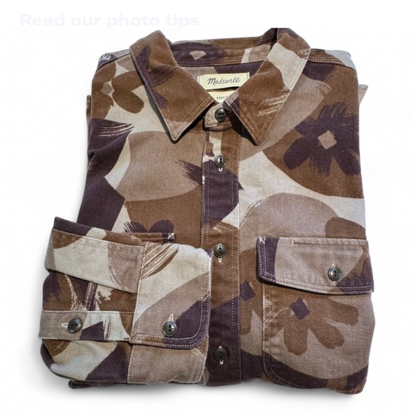 Madewell Easy Fit Work Utility Shirt Brushstroke Camo Floral Men EUC, Men’s L - Picture 2 of 11